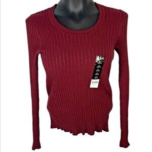 George -Sweater Womens Size L (12/14) Burgundy Scoop Neck Ribbed Long Sleeve NWT